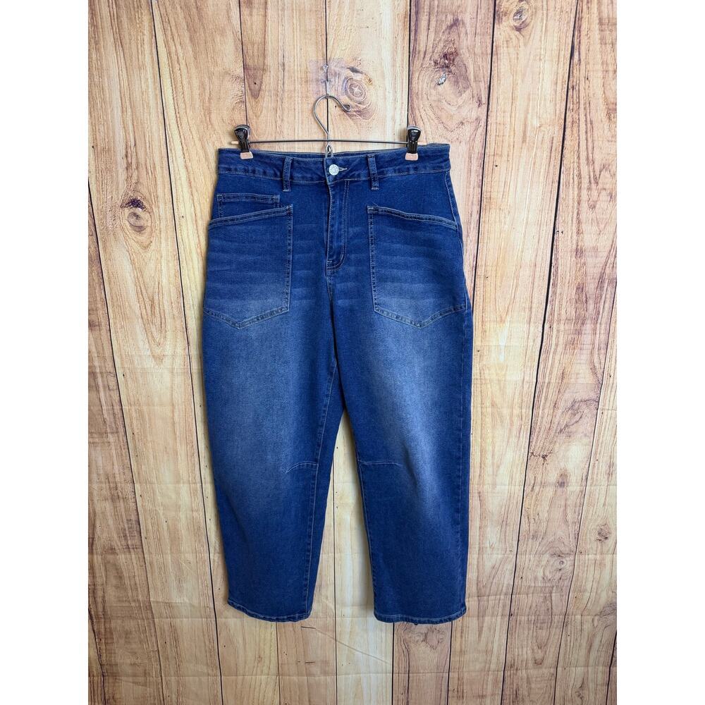 Barrel Leg Denim Jeans Medium Wash with Stretch Women's Size M NWOT